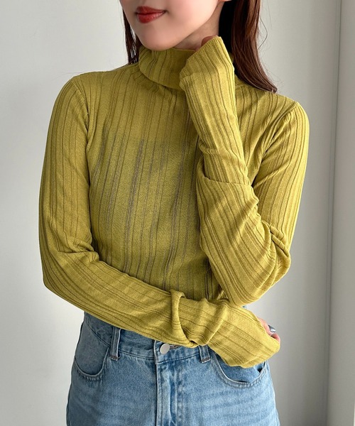 apres jour mignon（アプレジュールミニョン）の「フィンガーホール付きランダムリブシアーニット【ZOZOTOWN限定アイテム】（ニット/セーター・レディース・ライトパープル/グレー/グリーン/ブラック/ブルー・フリー/X-LARGE）」の3枚目の写真