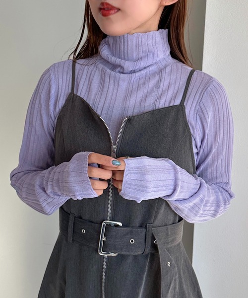 apres jour mignon（アプレジュールミニョン）の「フィンガーホール付きランダムリブシアーニット【ZOZOTOWN限定アイテム】（ニット/セーター・レディース・ライトパープル/グレー/グリーン/ブラック/ブルー・フリー/X-LARGE）」の8枚目の写真