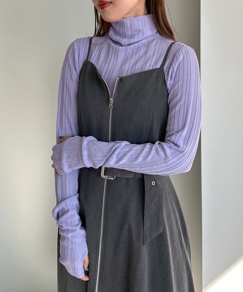 apres jour mignon（アプレジュールミニョン）の「フィンガーホール付きランダムリブシアーニット【ZOZOTOWN限定アイテム】（ニット/セーター・レディース・ライトパープル/グレー/グリーン/ブラック/ブルー・フリー/X-LARGE）」の10枚目の写真