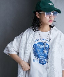<大きいサイズ> カットジャガード半袖シャツ GEVS.