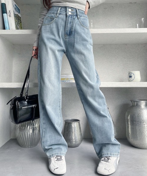 Miniministore(ミニミニストア)の「【新色追加】ハイウエスト デニムパンツ レディース(デニムパンツ・レディース・ブルー/サックスブルー/ダークブルー/ブルー系/ブラック・L/S/XL/XXL/M)」の9枚目の写真