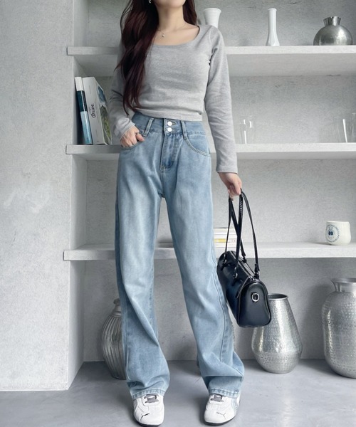 Miniministore(ミニミニストア)の「【新色追加】ハイウエスト デニムパンツ レディース(デニムパンツ・レディース・ブルー/サックスブルー/ダークブルー/ブルー系/ブラック・L/S/XL/XXL/M)」の10枚目の写真