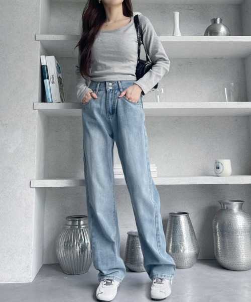 Miniministore(ミニミニストア)の「【新色追加】ハイウエスト デニムパンツ レディース(デニムパンツ・レディース・ブルー/サックスブルー/ダークブルー/ブルー系/ブラック・L/S/XL/XXL/M)」の11枚目の写真