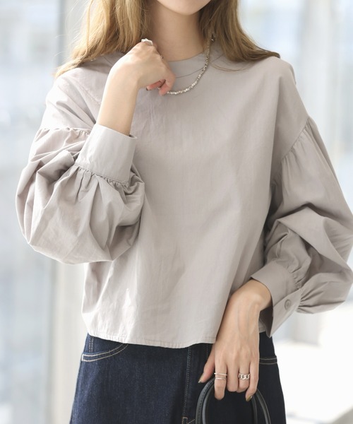 アイボリー バルーンスリーブ クロップドトップ #darich CLANE - シアー タートル バルーン スリーブ トップス - SHEER