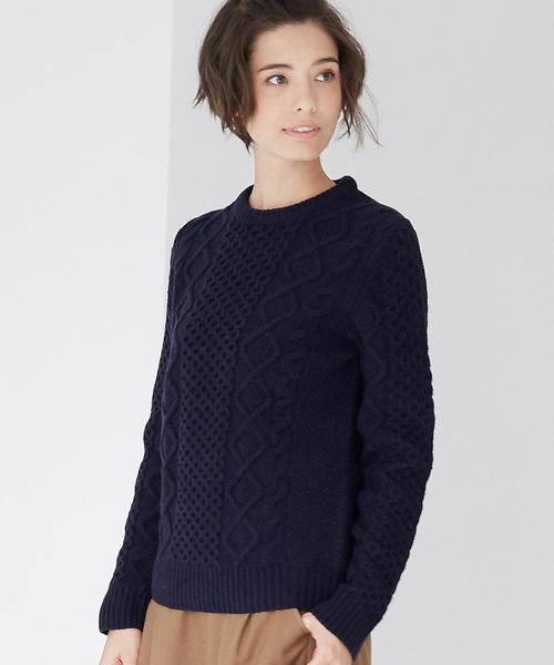 green label relaxing(グリーンレーベルリラクシング)の「CB HAMILTON ARAN C/N 5G ニット(ニット/セーター・レディース・オフホワイト/ブラウン/ネイビー・40/38)」の3枚目の写真