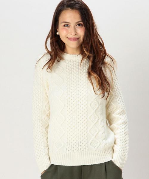 green label relaxing(グリーンレーベルリラクシング)の「CB HAMILTON ARAN C/N 5G ニット(ニット/セーター・レディース・オフホワイト/ブラウン/ネイビー・40/38)」の12枚目の写真