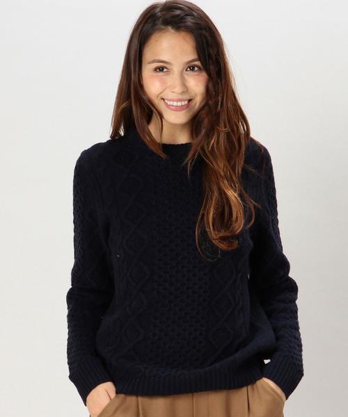 green label relaxing(グリーンレーベルリラクシング)の「CB HAMILTON ARAN C/N 5G ニット(ニット/セーター・レディース・オフホワイト/ブラウン/ネイビー・40/38)」の9枚目の写真