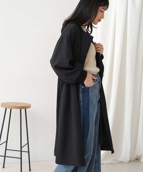 Bou Jeloud(ブージュルード)の「マットブッチャーラベルコート(ステンカラーコート・レディース・ブラック/ベージュ・38)」の5枚目の写真