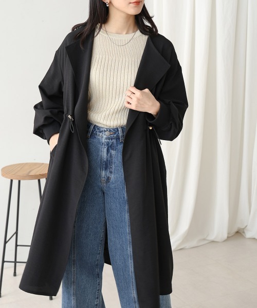 Bou Jeloud(ブージュルード)の「マットブッチャーラベルコート(ステンカラーコート・レディース・ブラック/ベージュ・38)」の6枚目の写真