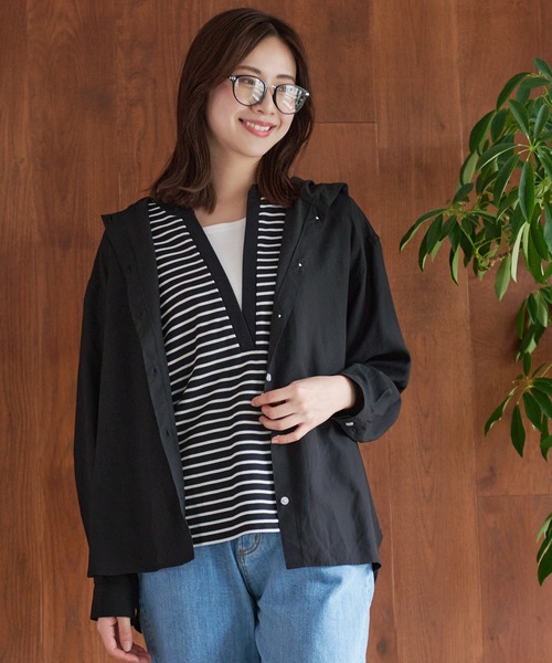 Arnold Palmer（アーノルドパーマー）の「ドロップショルダー フード シャツ（シャツ/ブラウス・レディース・アイボリー/ブラック/サックスブルー・S/M/L）」の14枚目の写真