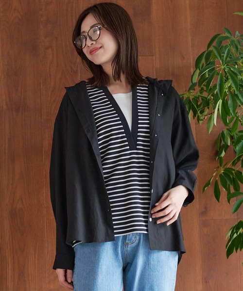 Arnold Palmer（アーノルドパーマー）の「ドロップショルダー フード シャツ（シャツ/ブラウス・レディース・アイボリー/ブラック/サックスブルー・S/M/L）」の15枚目の写真