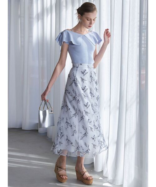 MERCURYDUO(マーキュリーデュオ)の「チュール刺繍ブーケ柄フレアスカート(スカート・レディース・チャコールグレー/ライトブルー/ラベンダー・SMALL/MEDIUM/X-SMALL)」の7枚目の写真