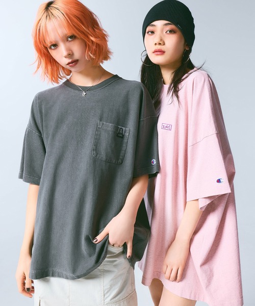 Tシャツ・カットソー X-girl Champion REVERSE WEAVE R PIGMENT DYED POCKET S/S TEE X-girl × Champion REVERSE WEAVE R PIGMENT DYED POCKET S/S