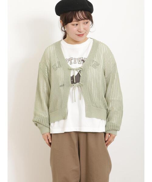 Samansa Mos2（サマンサ モスモス）の「【マシンウォッシャブル】メッシュ編みリボンカーディガン（カーディガン/ボレロ・レディース・ブルー/キナリ/ブラック/グリーン・F）」の3枚目の写真