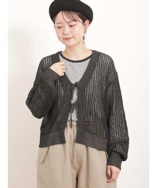 Samansa Mos2（サマンサ モスモス）の「【マシンウォッシャブル】メッシュ編みリボンカーディガン（カーディガン/ボレロ・レディース・ブルー/キナリ/ブラック/グリーン・F）」の8枚目の写真