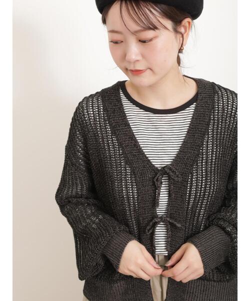 Samansa Mos2（サマンサ モスモス）の「【マシンウォッシャブル】メッシュ編みリボンカーディガン（カーディガン/ボレロ・レディース・ブルー/キナリ/ブラック/グリーン・F）」の9枚目の写真