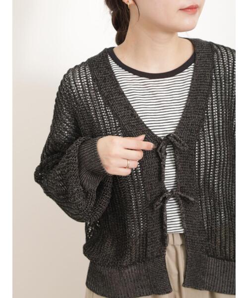 Samansa Mos2（サマンサ モスモス）の「【マシンウォッシャブル】メッシュ編みリボンカーディガン（カーディガン/ボレロ・レディース・ブルー/キナリ/ブラック/グリーン・F）」の10枚目の写真