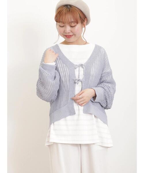 Samansa Mos2（サマンサ モスモス）の「【マシンウォッシャブル】メッシュ編みリボンカーディガン（カーディガン/ボレロ・レディース・ブルー/キナリ/ブラック/グリーン・F）」の19枚目の写真