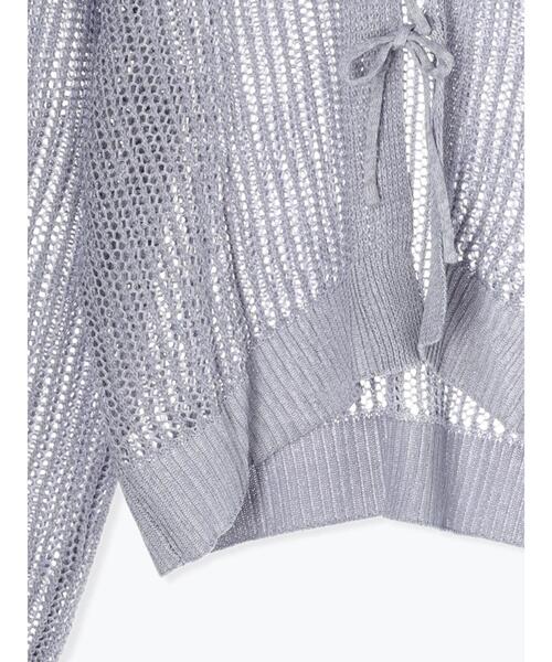 Samansa Mos2（サマンサ モスモス）の「【マシンウォッシャブル】メッシュ編みリボンカーディガン（カーディガン/ボレロ・レディース・ブルー/キナリ/ブラック/グリーン・F）」の5枚目の写真