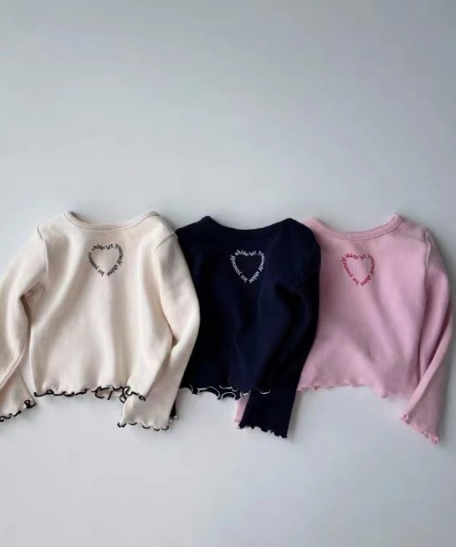 Tickle（ティックル）の「ハートアクセントトップス（Tシャツ/カットソー・キッズ・ネイビー/ホワイト/ピンク・90/100/110/120）」の4枚目の写真