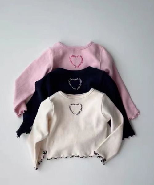 Tickle（ティックル）の「ハートアクセントトップス（Tシャツ/カットソー・キッズ・ネイビー/ホワイト/ピンク・90/100/110/120）」の6枚目の写真