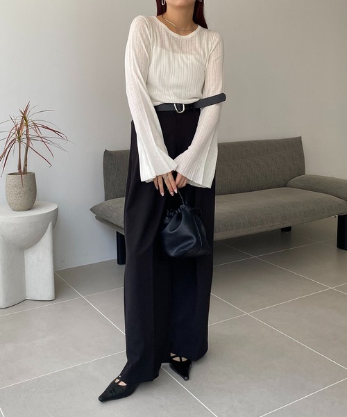 CAPRICIEUX LE'MAGE（カプリシューレマージュ）の「プリーツ風フレアスリーブプルオーバー（ニット/セーター・レディース・ホワイト/ベージュ/ブラック・FREE）」の11枚目の写真