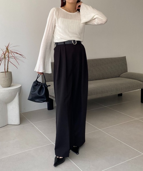 CAPRICIEUX LE'MAGE（カプリシューレマージュ）の「プリーツ風フレアスリーブプルオーバー（ニット/セーター・レディース・ホワイト/ベージュ/ブラック・FREE）」の12枚目の写真