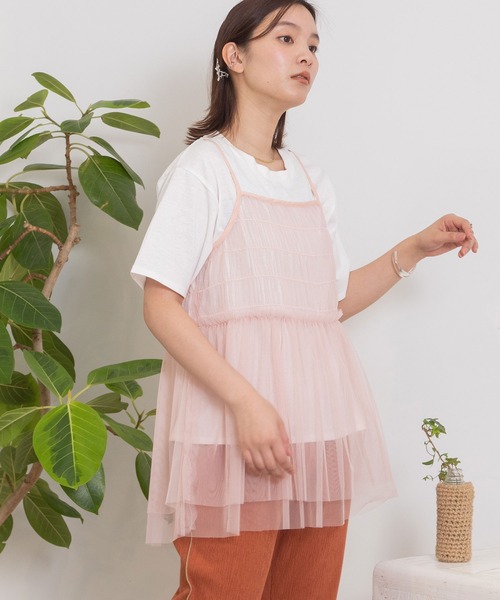 POU DOU DOU(プードゥドゥ)の「チュールキャミ×TシャツSET(Tシャツ/カットソー・レディース・グレー/ブラック/ピンク・3)」の19枚目の写真