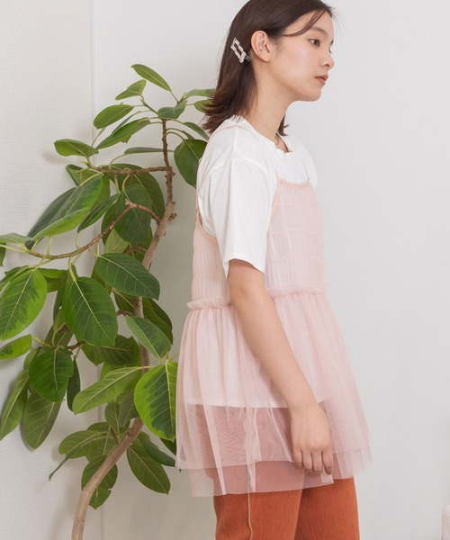 POU DOU DOU(プードゥドゥ)の「チュールキャミ×TシャツSET(Tシャツ/カットソー・レディース・グレー/ブラック/ピンク・3)」の21枚目の写真