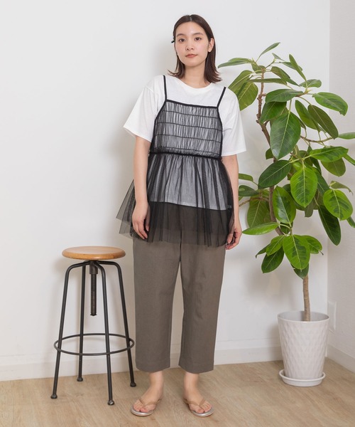 POU DOU DOU(プードゥドゥ)の「チュールキャミ×TシャツSET(Tシャツ/カットソー・レディース・グレー/ブラック/ピンク・3)」の11枚目の写真
