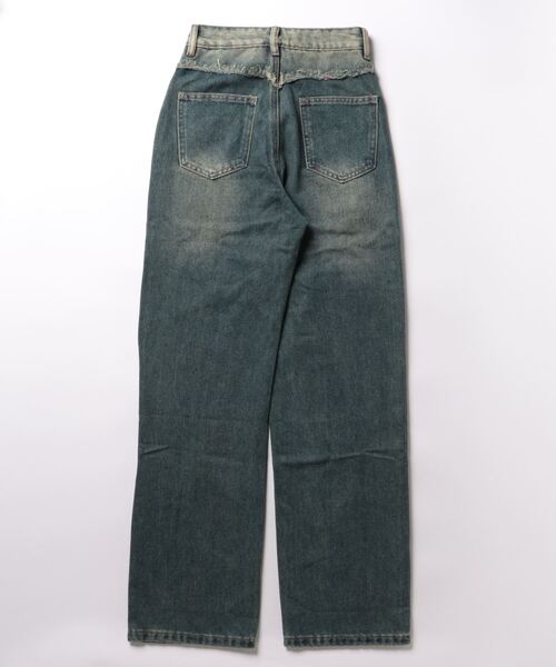 HOOK（フック）の「【HOOK】for girls　ダメージ加工　ウォッシュレインボーデニムワイドパンツ（デニムパンツ・レディース・ブルー・S/M/L）」の2枚目の写真