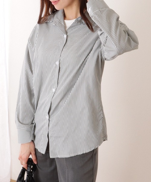 Lace Ladies（レースレディース）の「ドロップショルダー ベーシック ストライプ柄 長袖 ブラウス（シャツ/ブラウス・レディース・ブラック/ネイビー・FREE）」の15枚目の写真