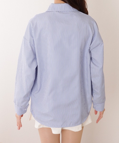 Lace Ladies（レースレディース）の「ドロップショルダー ベーシック ストライプ柄 長袖 ブラウス（シャツ/ブラウス・レディース・ブラック/ネイビー・FREE）」の10枚目の写真