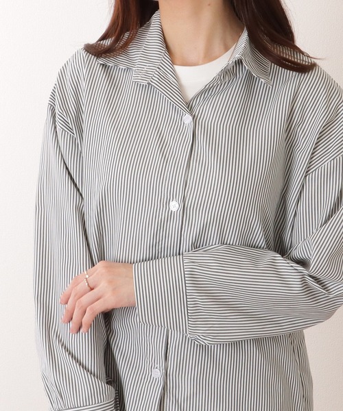 Lace Ladies（レースレディース）の「ドロップショルダー ベーシック ストライプ柄 長袖 ブラウス（シャツ/ブラウス・レディース・ブラック/ネイビー・FREE）」の18枚目の写真