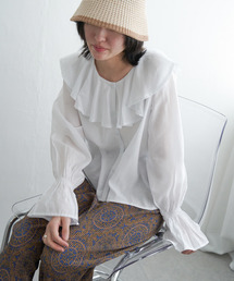 フリルカラーボリューム袖ブラウス