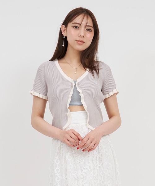 ROYAL PARTY ホワイト カーディガン 半袖 ボタン付き｜トップス 