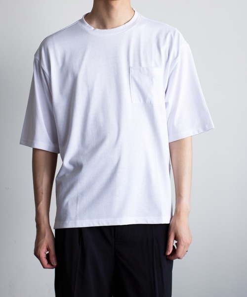 COMMON WARE(コモンウェアー)の「COMMONWARE:天竺xブロード ドッキングTEE(Tシャツ/カットソー・メンズ・ホワイト/ブラック・XL/L/M)」の5枚目の写真