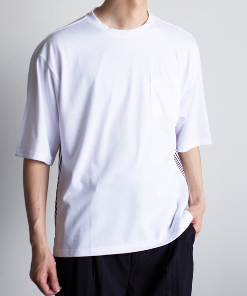 COMMON WARE(コモンウェアー)の「COMMONWARE:天竺xブロード ドッキングTEE(Tシャツ/カットソー・メンズ・ホワイト/ブラック・XL/L/M)」の6枚目の写真