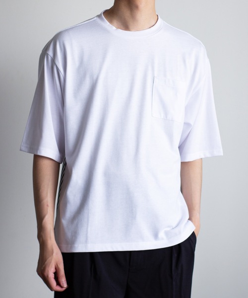 COMMON WARE(コモンウェアー)の「COMMONWARE:天竺xブロード ドッキングTEE(Tシャツ/カットソー・メンズ・ホワイト/ブラック・XL/L/M)」の7枚目の写真