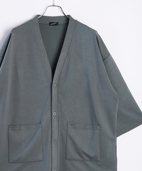 WESTSEA(ウエストシー)の「接触冷感 無地 半袖カーディガン 薄手 Vネック(カーディガン/ボレロ・メンズ・ブラック/グレイッシュベージュ/ブルーグリーン/ネイビー/ブルー/ライトグレー・M/L)」の5枚目の写真