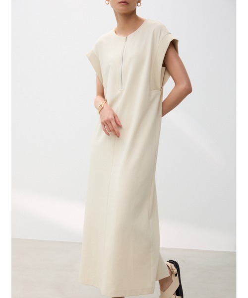 crie conforto(クリーコンフォルト)の「リブスリーブフロントジップワンピース(ワンピース・レディース・ミント/ライトベージュ/ブラック・FREE)」の3枚目の写真