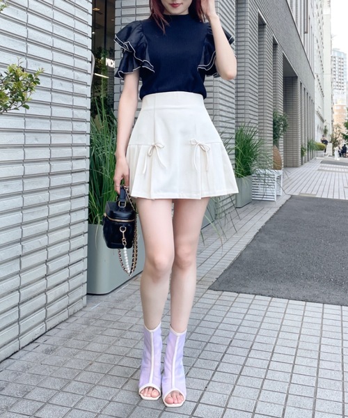 NOMAE（ノーマエ）の「サイドプリーツリボンミニスカート（スカート・レディース・アイボリー/ブラック/グレー・FREE）」の7枚目の写真