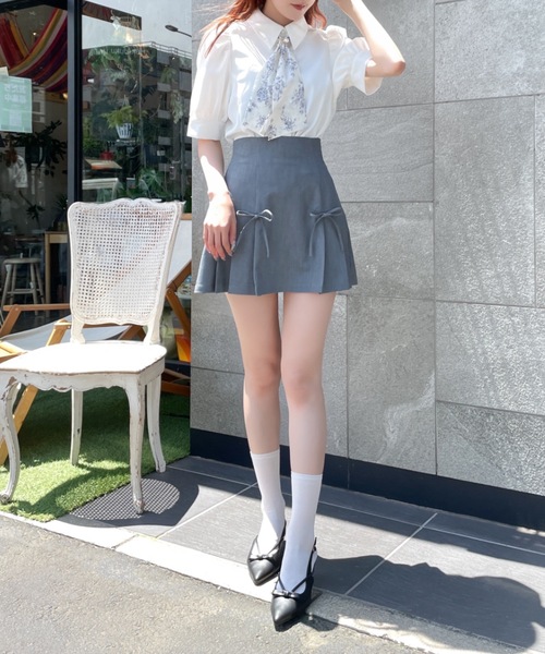 NOMAE（ノーマエ）の「サイドプリーツリボンミニスカート（スカート・レディース・アイボリー/ブラック/グレー・FREE）」の15枚目の写真