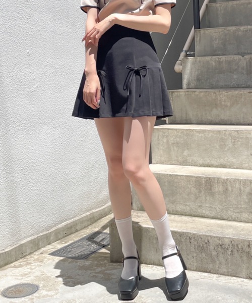 NOMAE（ノーマエ）の「サイドプリーツリボンミニスカート（スカート