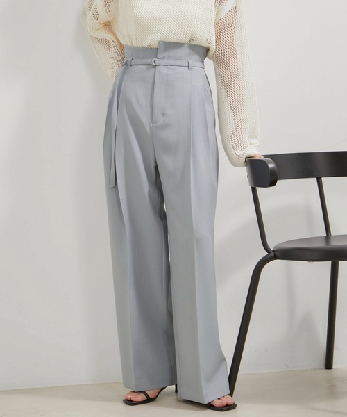 VIS（ビス）の「【洗える】アシンメトリーハイウエストツイルワイド/スラックスパンツ（スラックス・レディース・チャコールグレー/ブラック/サックスブルー・S/M）」の3枚目の写真