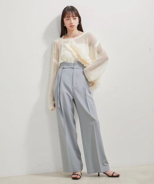 VIS（ビス）の「【洗える】アシンメトリーハイウエストツイルワイド/スラックスパンツ（スラックス・レディース・チャコールグレー/ブラック/サックスブルー・S/M）」の11枚目の写真