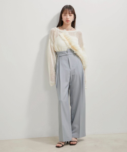 VIS（ビス）の「【洗える】アシンメトリーハイウエストツイルワイド/スラックスパンツ（スラックス・レディース・チャコールグレー/ブラック/サックスブルー・S/M）」の10枚目の写真