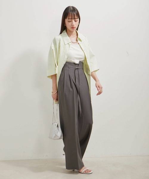 VIS（ビス）の「【洗える】アシンメトリーハイウエストツイルワイド/スラックスパンツ（スラックス・レディース・チャコールグレー/ブラック/サックスブルー・S/M）」の5枚目の写真