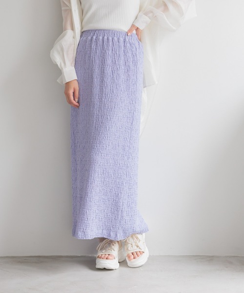 mysty woman(ミスティウーマン)の「テクスチャーカットナロースカート 128881(スカート・レディース・ブラック/パープル/オフホワイト/ピンク/ブルー系その他/イエロー系その他/ライトベージュ・FREE)」の5枚目の写真