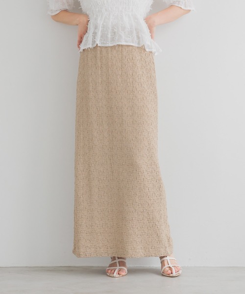 mysty woman(ミスティウーマン)の「テクスチャーカットナロースカート 128881(スカート・レディース・ブラック/パープル/オフホワイト/ピンク/ブルー系その他/イエロー系その他/ライトベージュ・FREE)」の3枚目の写真